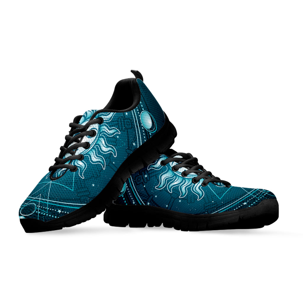 Geometric Celestial Sun And Moon Print Black Sneakers