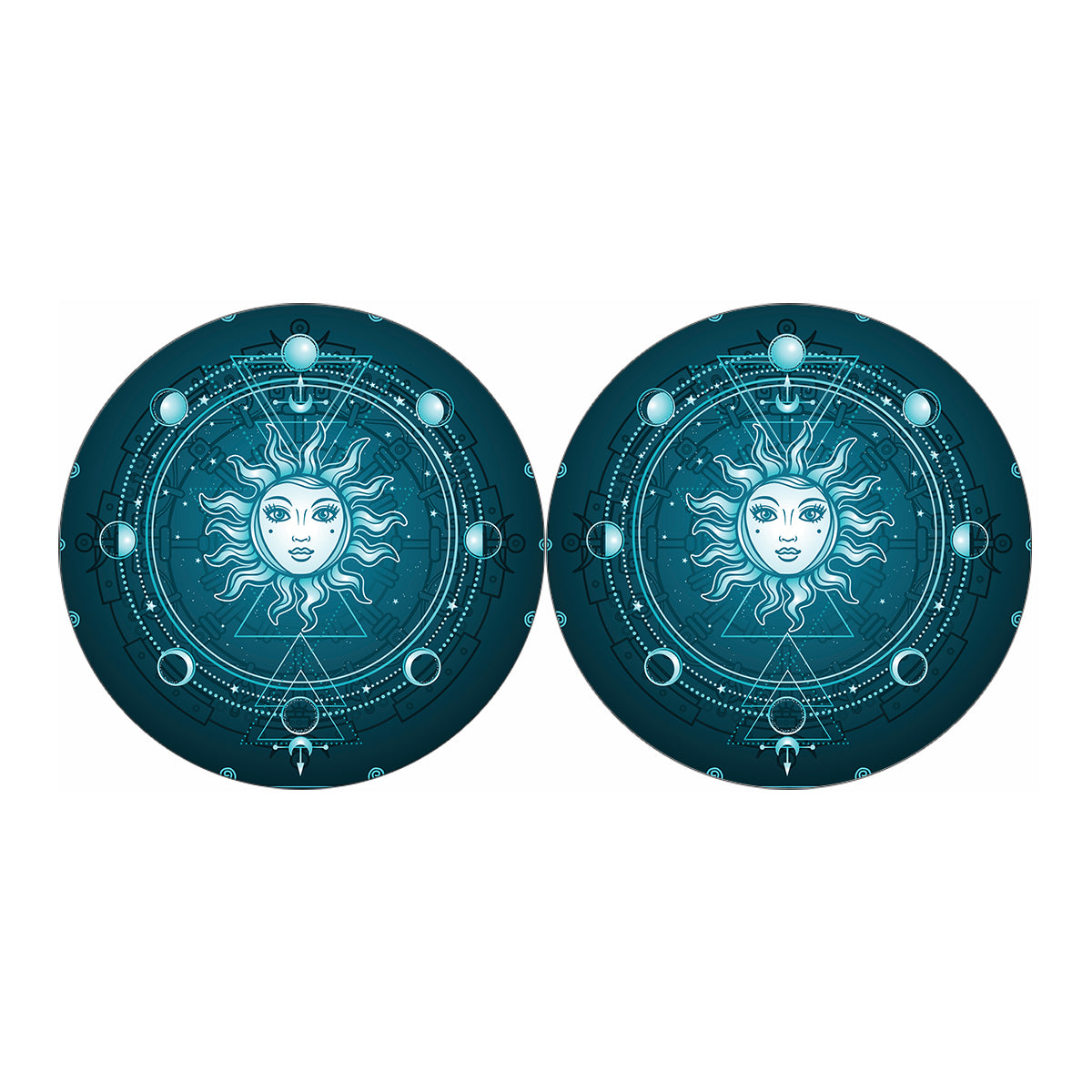 Geometric Celestial Sun And Moon Print Car Coasters