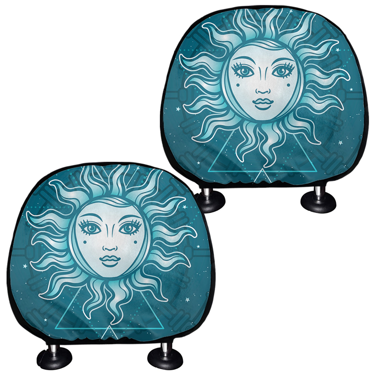 Geometric Celestial Sun And Moon Print Car Headrest Covers