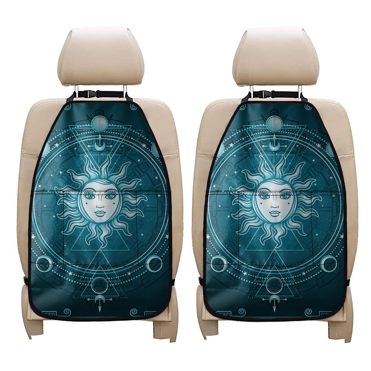 Geometric Celestial Sun And Moon Print Car Seat Organizers