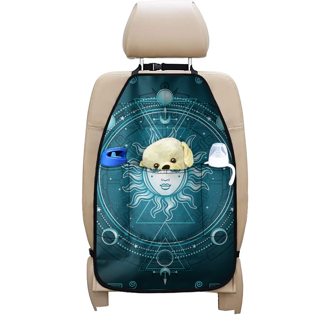 Geometric Celestial Sun And Moon Print Car Seat Organizers