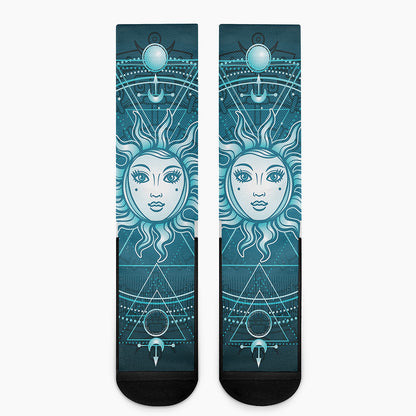 Geometric Celestial Sun And Moon Print Crew Socks