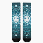 Geometric Celestial Sun And Moon Print Crew Socks