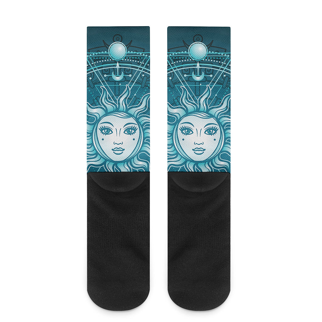 Geometric Celestial Sun And Moon Print Crew Socks
