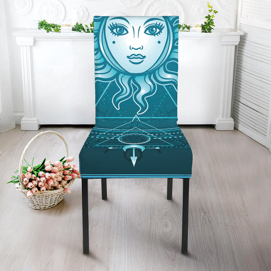 Geometric Celestial Sun And Moon Print Dining Chair Slipcover