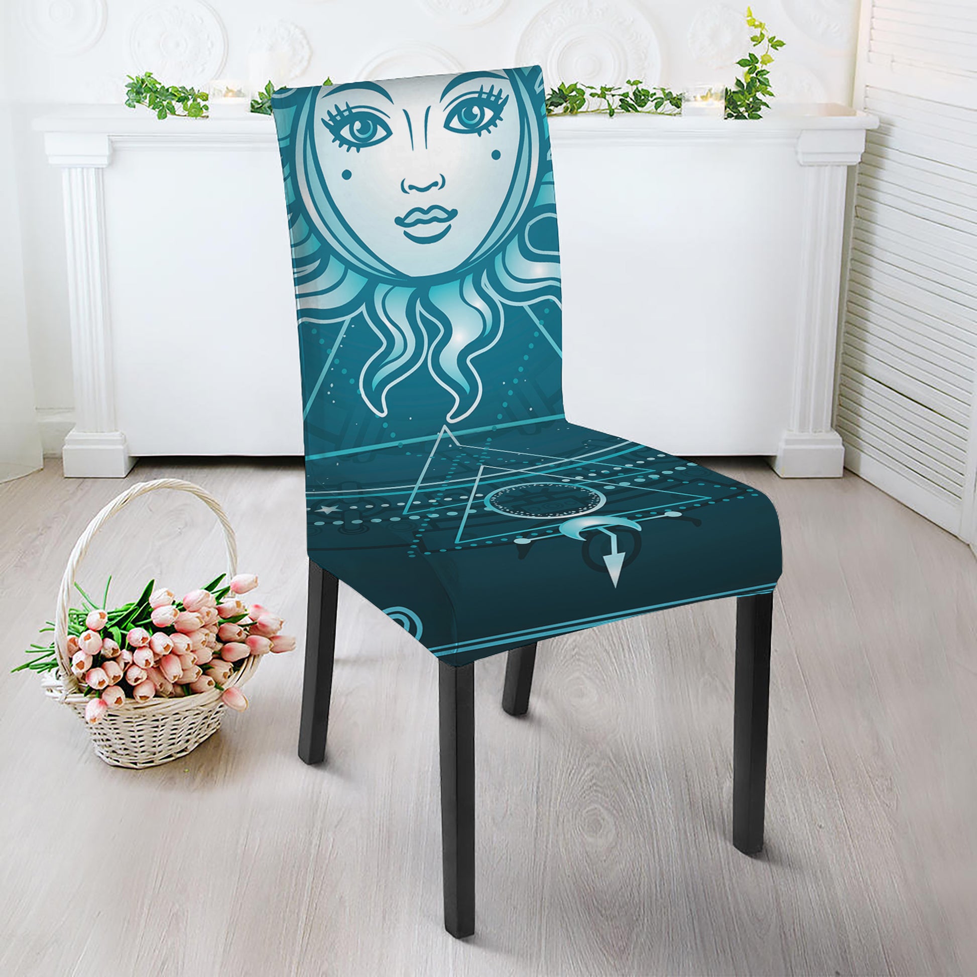 Geometric Celestial Sun And Moon Print Dining Chair Slipcover