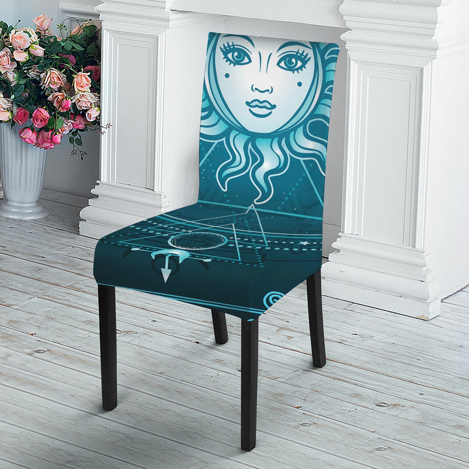 Geometric Celestial Sun And Moon Print Dining Chair Slipcover