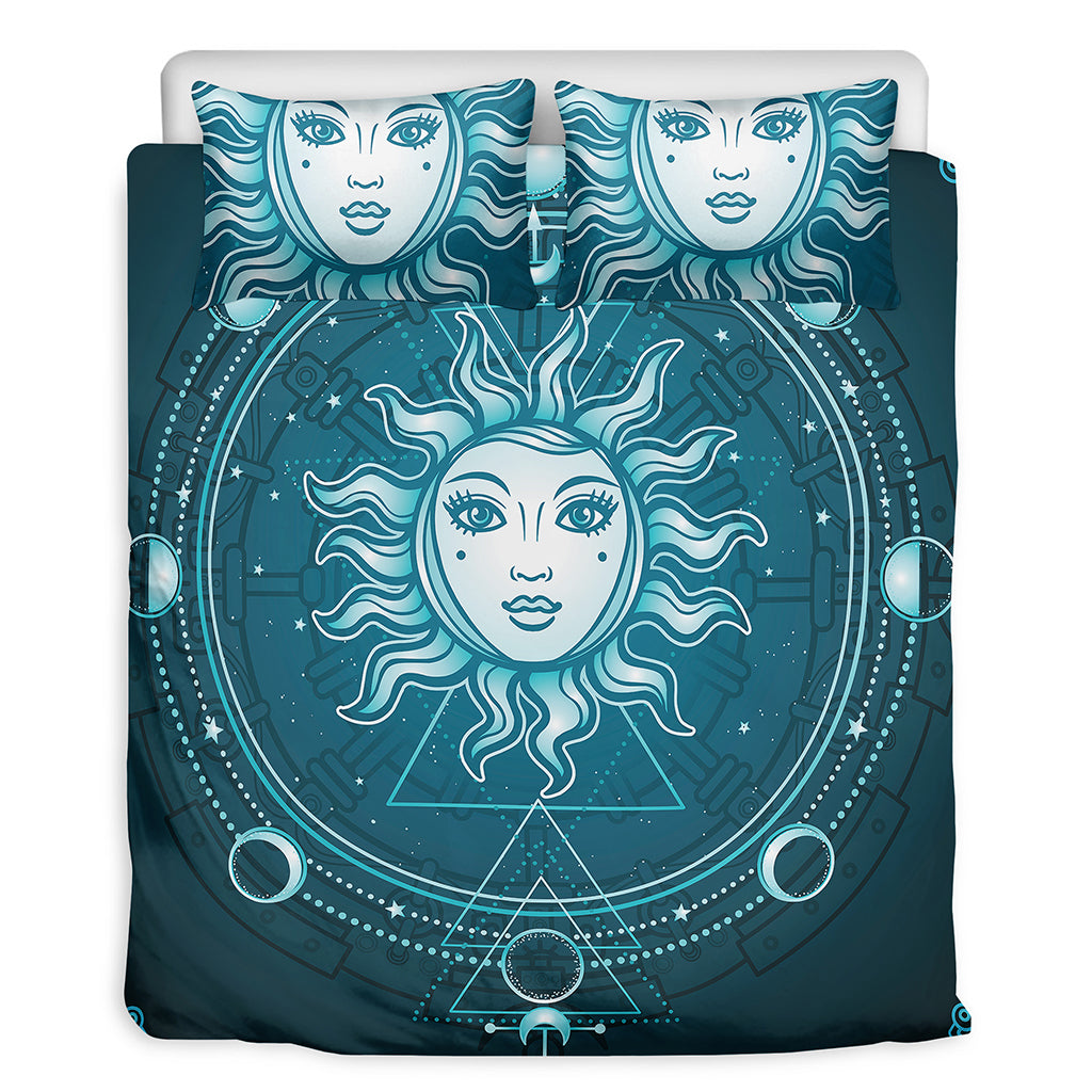 Geometric Celestial Sun And Moon Print Duvet Cover Bedding Set