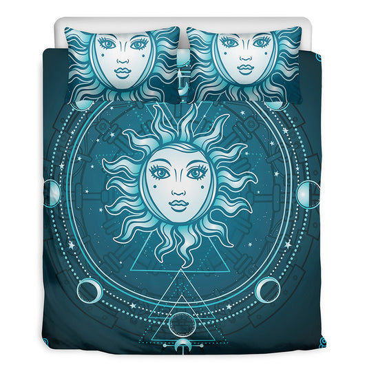 Geometric Celestial Sun And Moon Print Duvet Cover Bedding Set