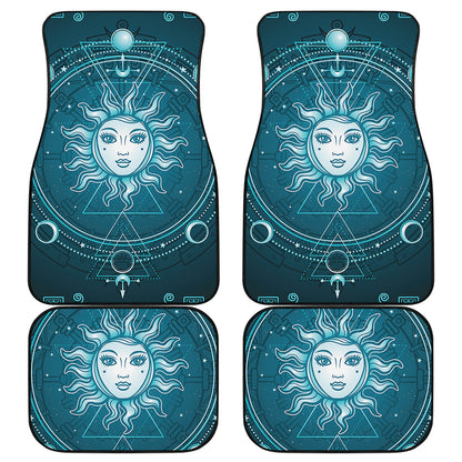 Geometric Celestial Sun And Moon Print Front and Back Car Floor Mats