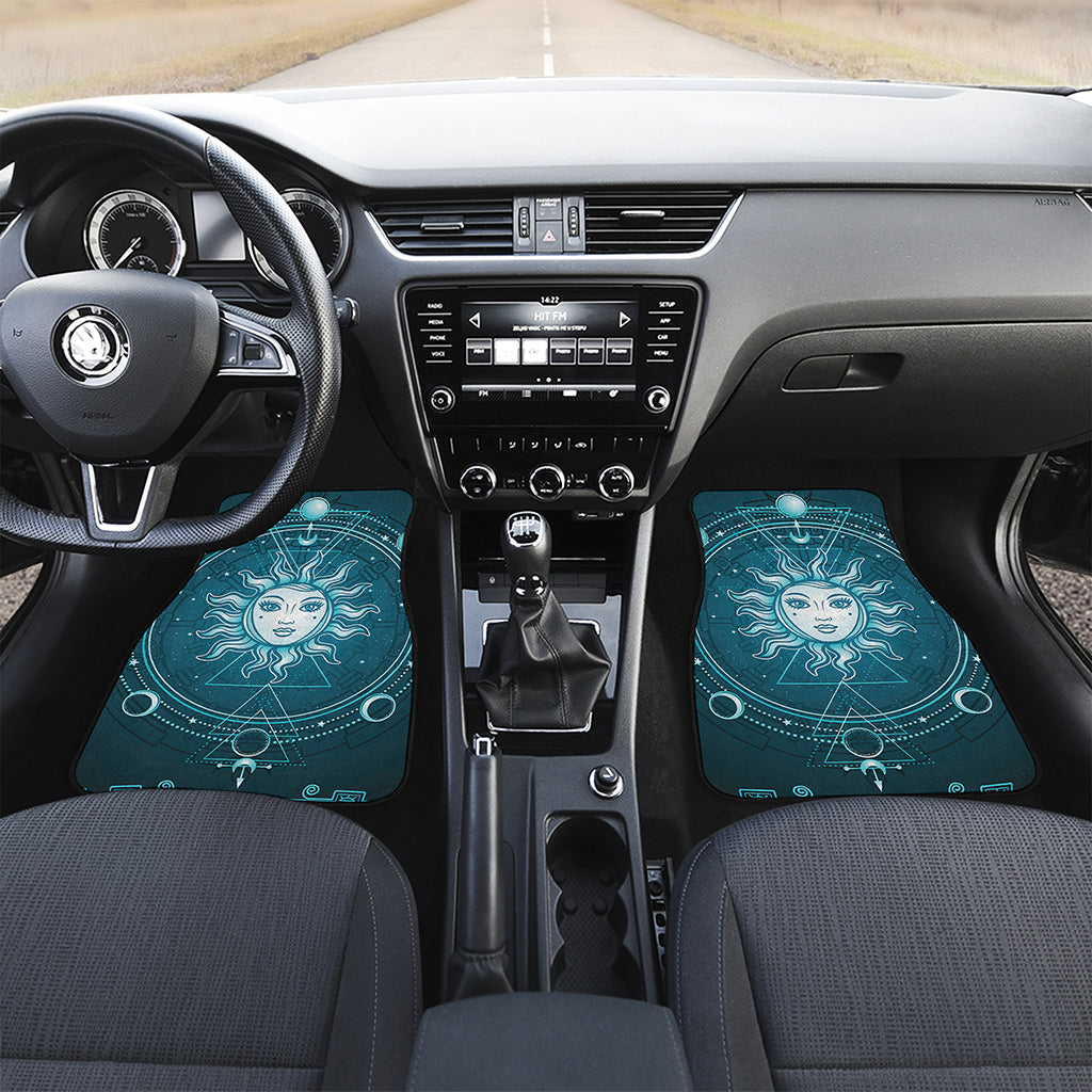 Geometric Celestial Sun And Moon Print Front and Back Car Floor Mats
