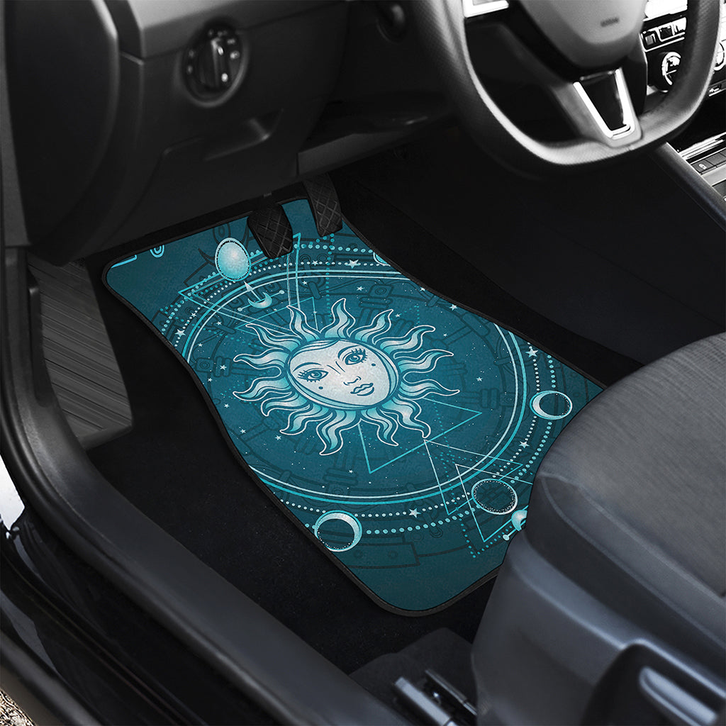 Geometric Celestial Sun And Moon Print Front and Back Car Floor Mats