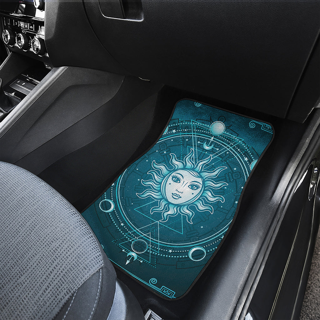Geometric Celestial Sun And Moon Print Front and Back Car Floor Mats