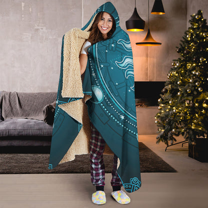 Geometric Celestial Sun And Moon Print Hooded Blanket