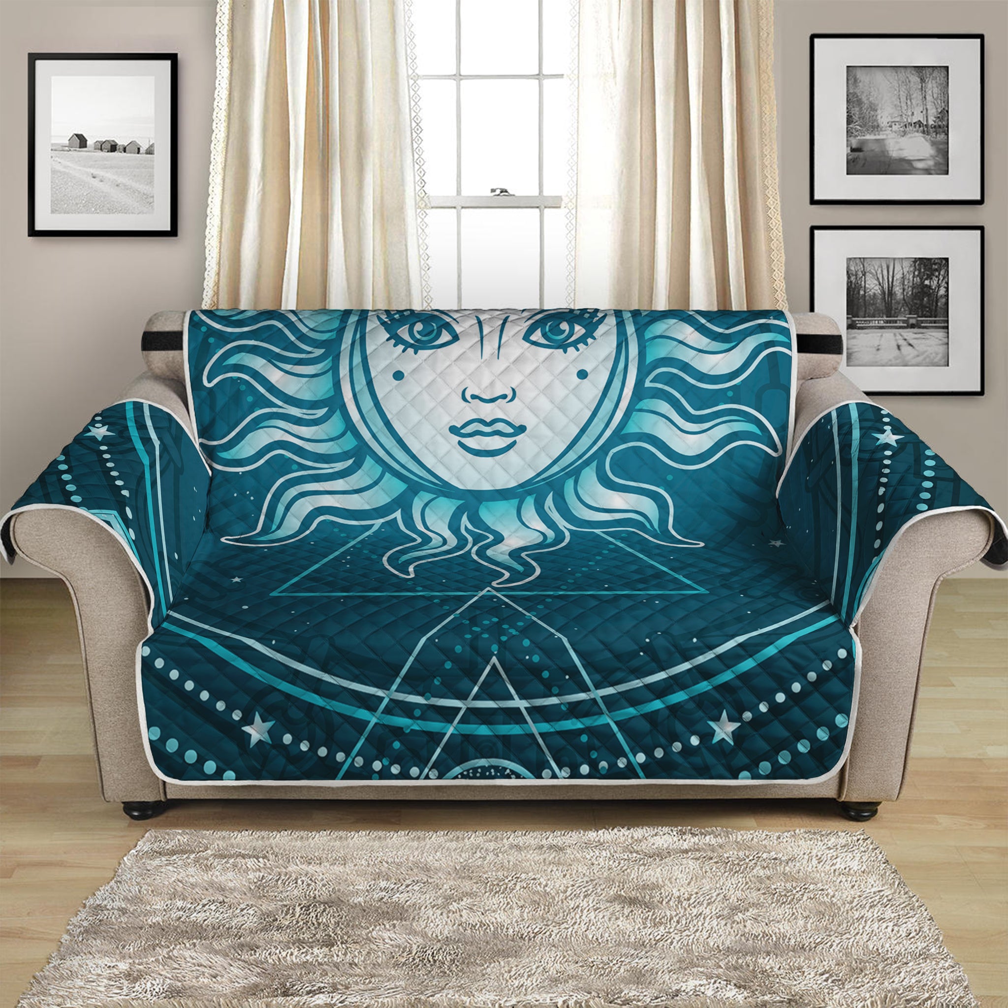 Geometric Celestial Sun And Moon Print Loveseat Protector