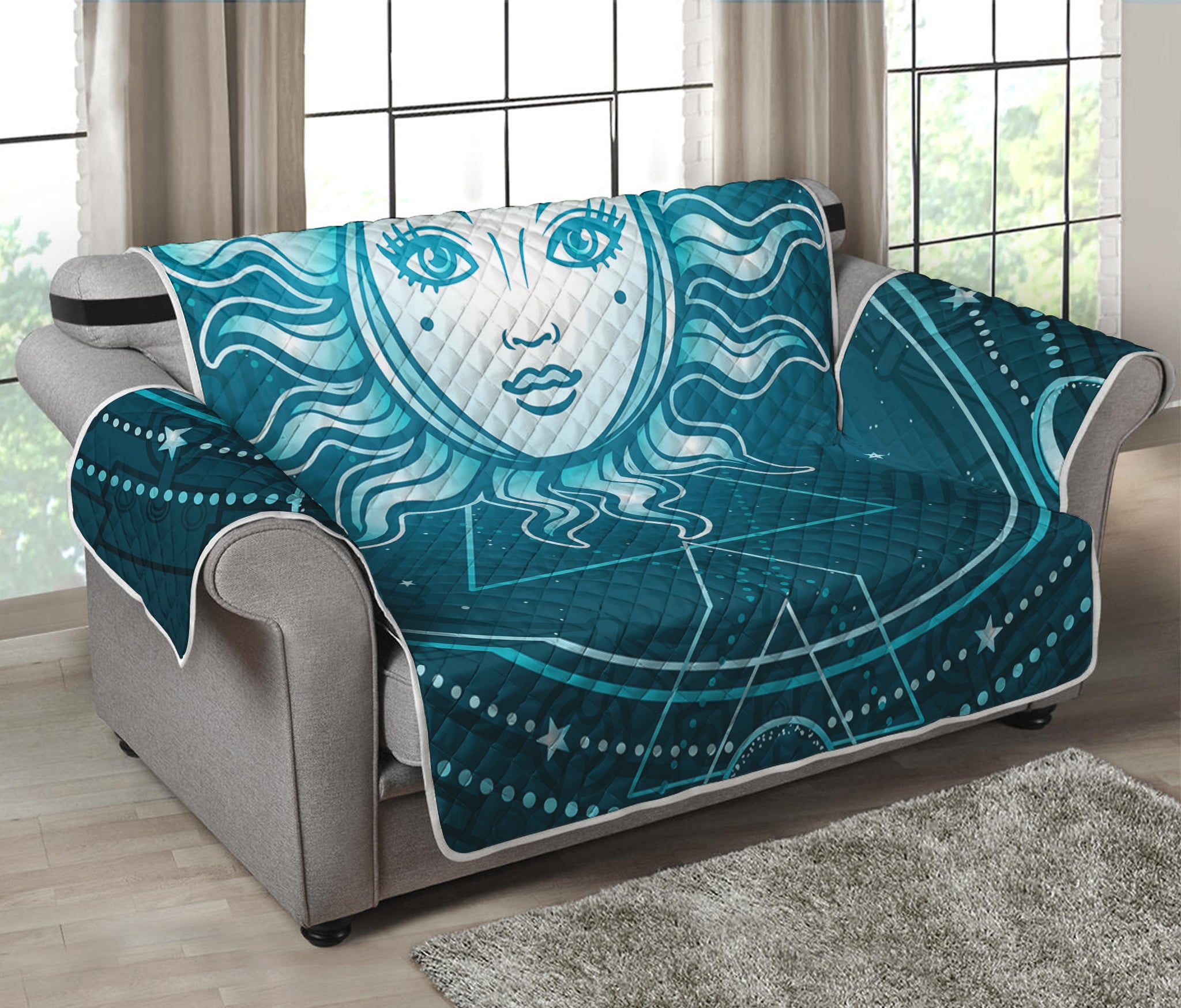 Geometric Celestial Sun And Moon Print Loveseat Protector