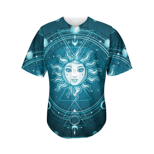 Geometric Celestial Sun And Moon Print Men's Baseball Jersey