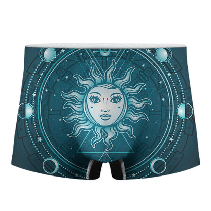Geometric Celestial Sun And Moon Print Men's Boxer Briefs