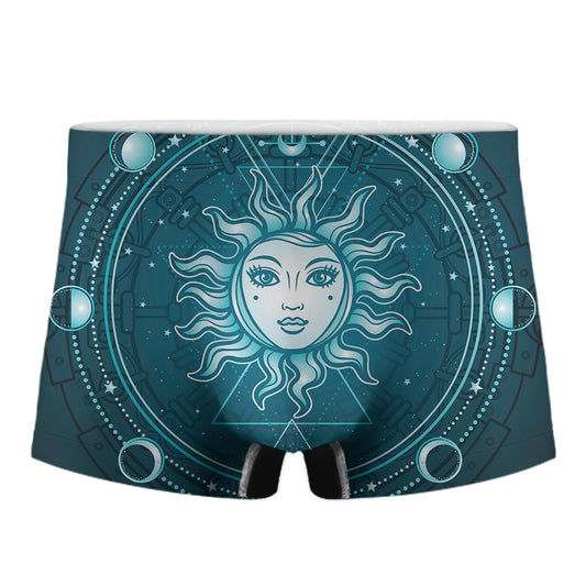 Geometric Celestial Sun And Moon Print Men's Boxer Briefs