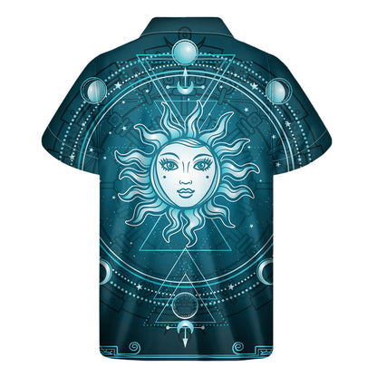 Geometric Celestial Sun And Moon Print Men's Short Sleeve Shirt