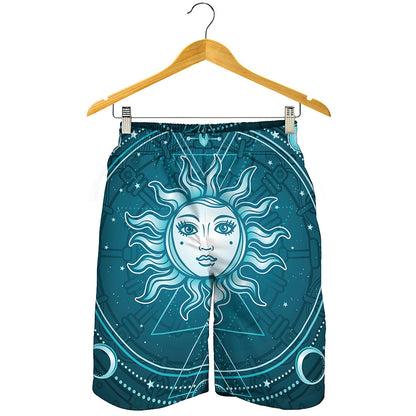 Geometric Celestial Sun And Moon Print Men's Shorts