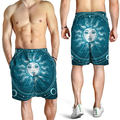 Geometric Celestial Sun And Moon Print Men's Shorts
