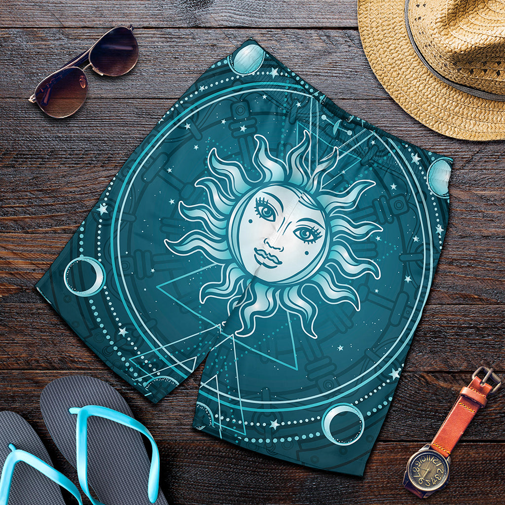 Geometric Celestial Sun And Moon Print Men's Shorts