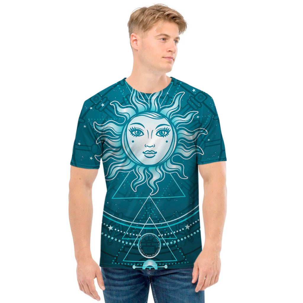 Geometric Celestial Sun And Moon Print Men's T-Shirt