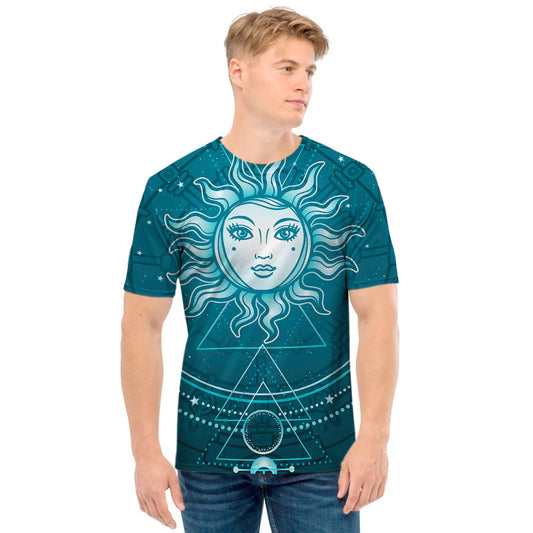 Geometric Celestial Sun And Moon Print Men's T-Shirt