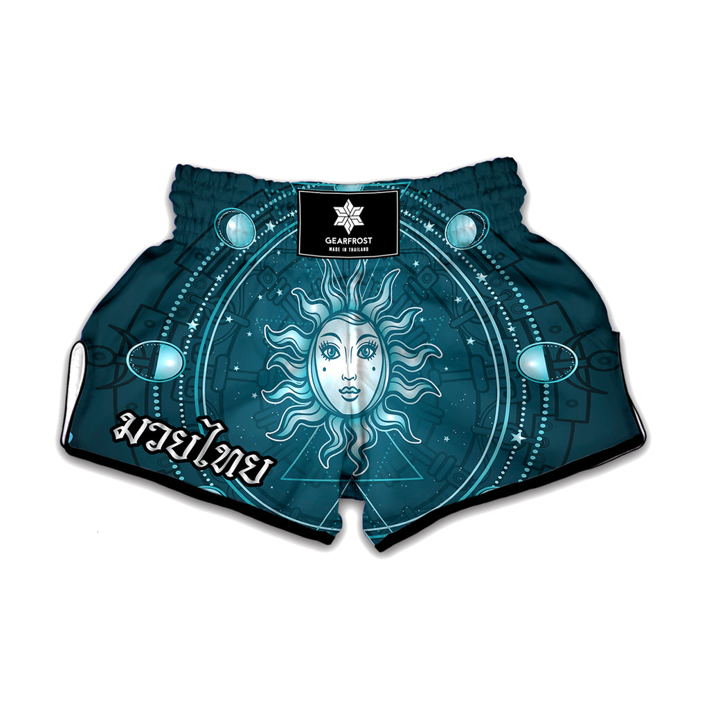 Geometric Celestial Sun And Moon Print Muay Thai Boxing Shorts