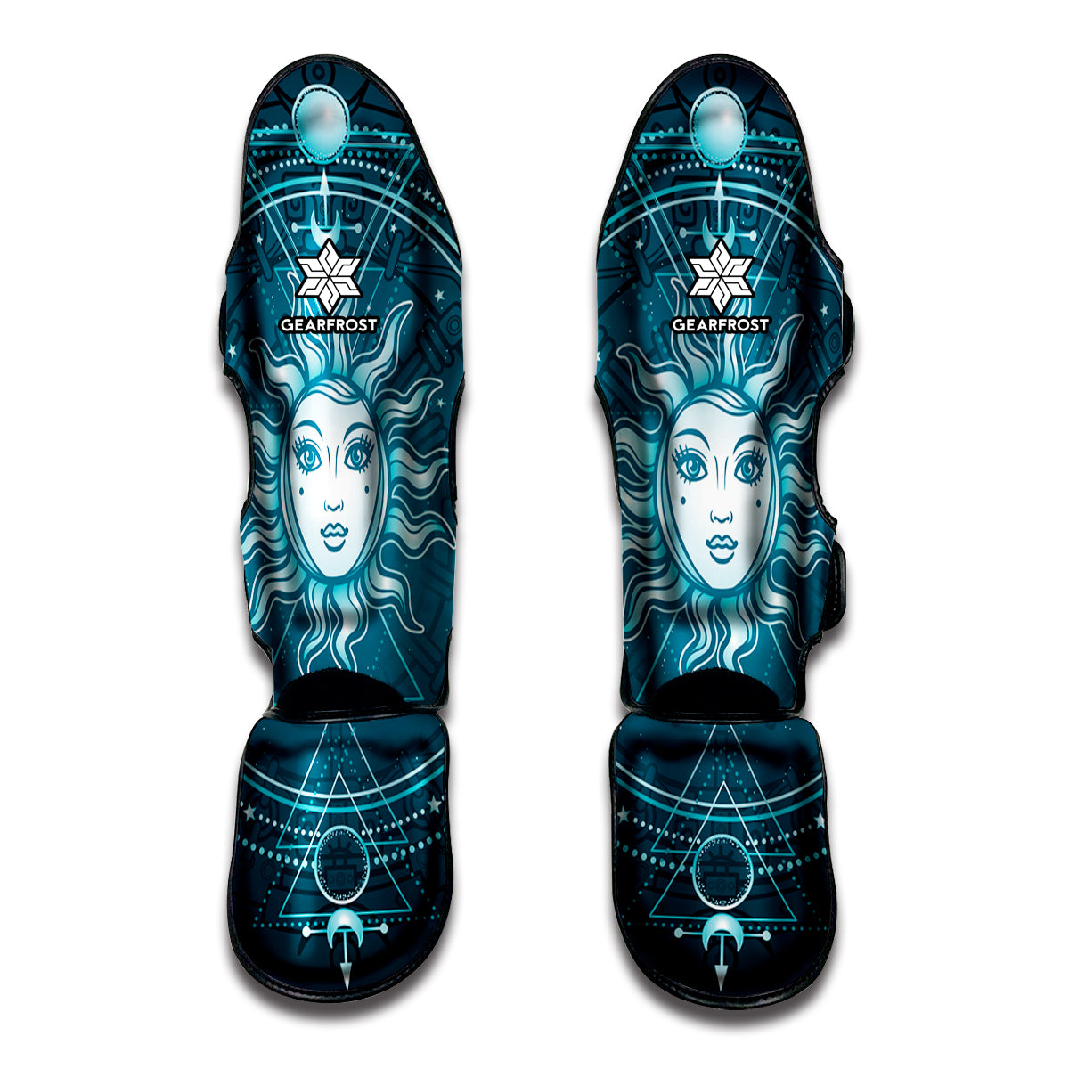 Geometric Celestial Sun And Moon Print Muay Thai Shin Guard
