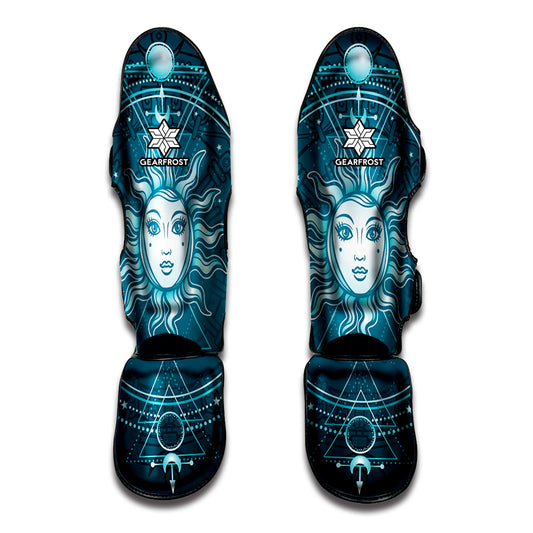 Geometric Celestial Sun And Moon Print Muay Thai Shin Guard