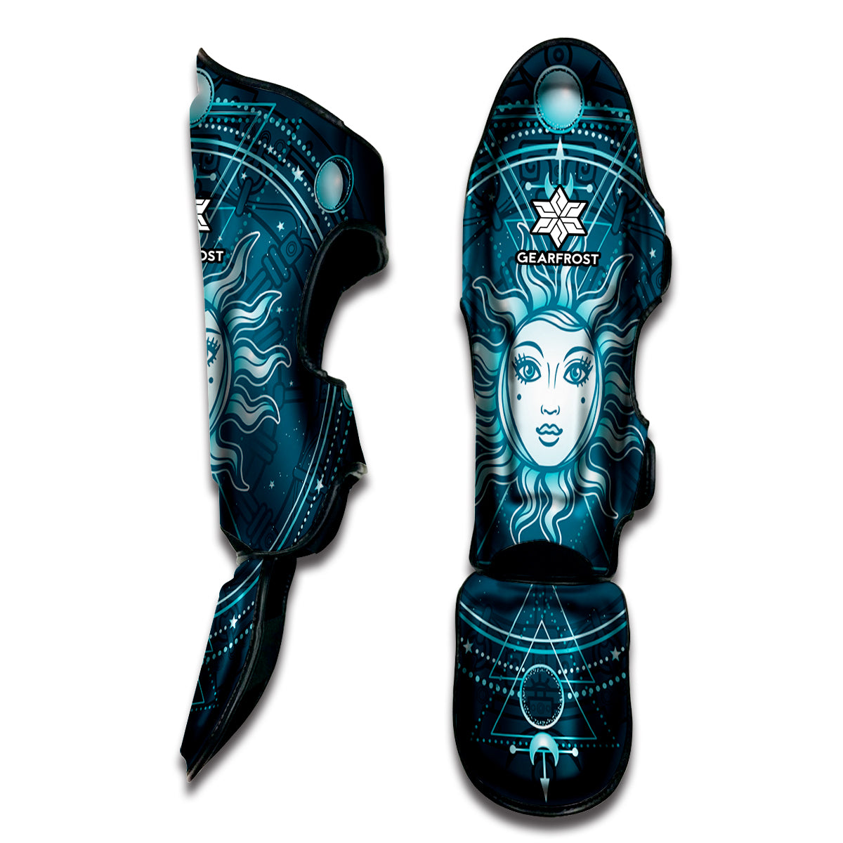 Geometric Celestial Sun And Moon Print Muay Thai Shin Guard