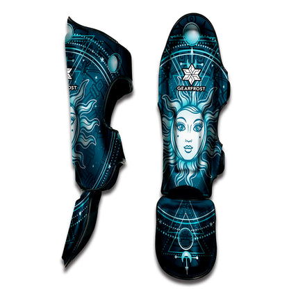 Geometric Celestial Sun And Moon Print Muay Thai Shin Guard