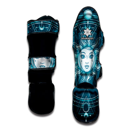 Geometric Celestial Sun And Moon Print Muay Thai Shin Guard