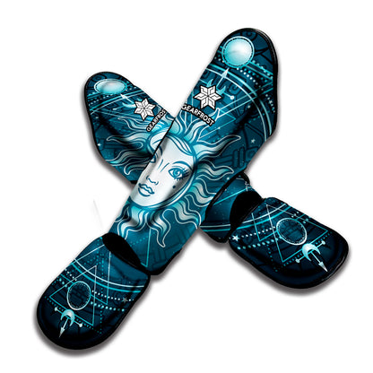Geometric Celestial Sun And Moon Print Muay Thai Shin Guard