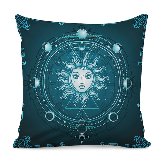 Geometric Celestial Sun And Moon Print Pillow Cover