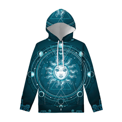Geometric Celestial Sun And Moon Print Pullover Hoodie