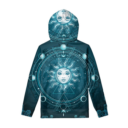 Geometric Celestial Sun And Moon Print Pullover Hoodie