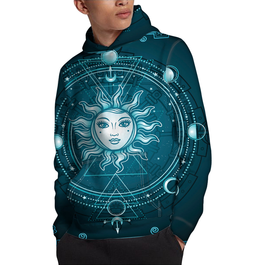 Geometric Celestial Sun And Moon Print Pullover Hoodie