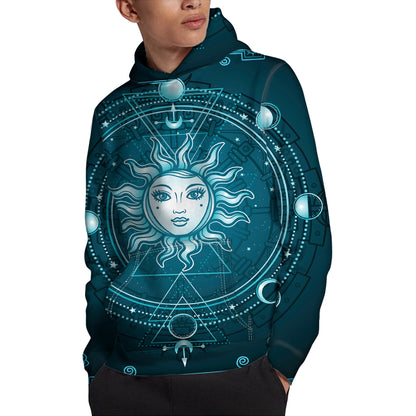 Geometric Celestial Sun And Moon Print Pullover Hoodie