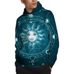 Geometric Celestial Sun And Moon Print Pullover Hoodie