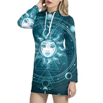 Geometric Celestial Sun And Moon Print Pullover Hoodie Dress