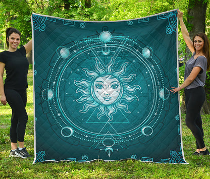 Geometric Celestial Sun And Moon Print Quilt