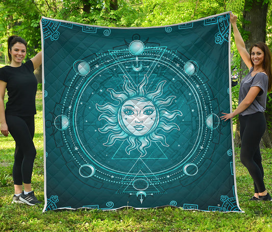 Geometric Celestial Sun And Moon Print Quilt