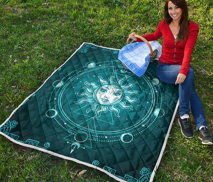 Geometric Celestial Sun And Moon Print Quilt