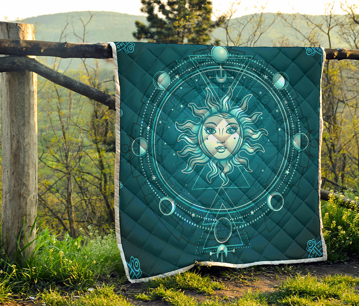 Geometric Celestial Sun And Moon Print Quilt