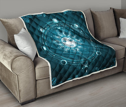 Geometric Celestial Sun And Moon Print Quilt