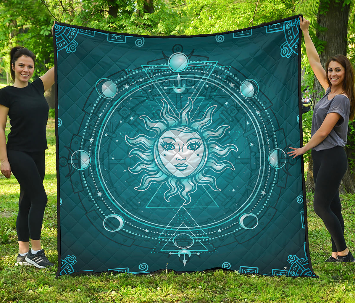 Geometric Celestial Sun And Moon Print Quilt