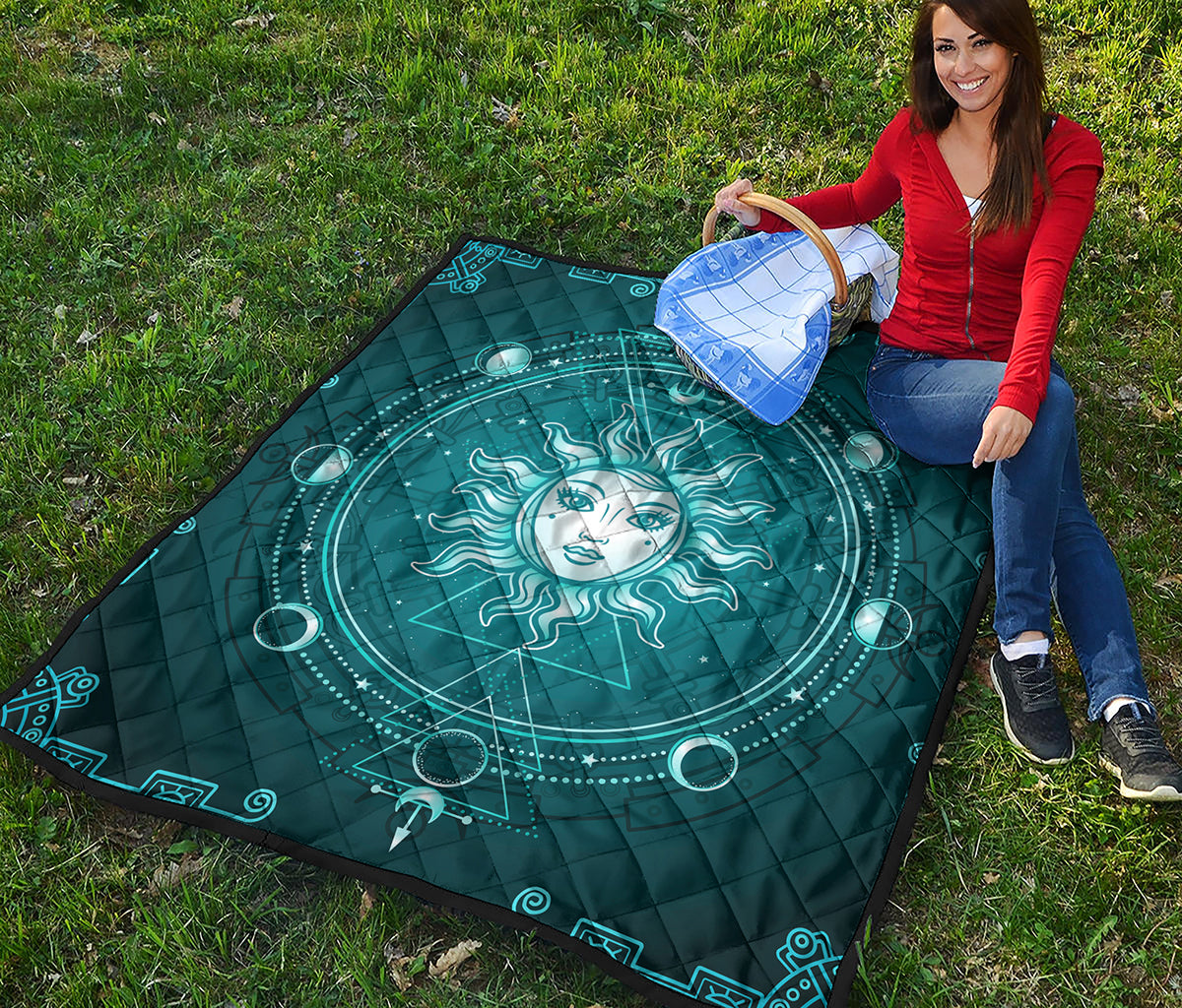 Geometric Celestial Sun And Moon Print Quilt
